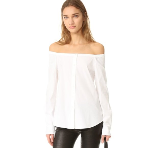 Theory Auriana Stretch Off Shoulder Top White XS - Picture 3 of 5